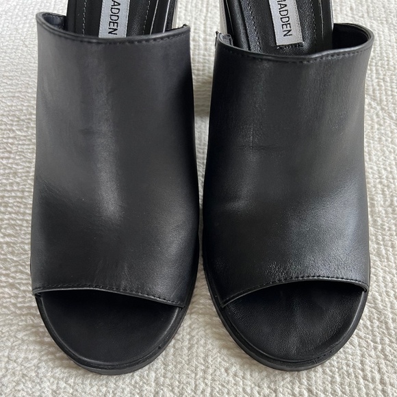 Steve Madden Krizia used black leather mule chunky block heel sandal size 11 - Picture 12 of 15